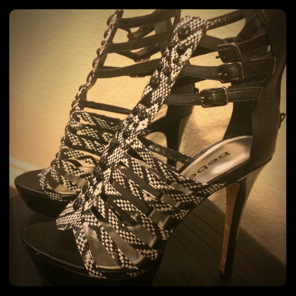 Bebe white and black stilettos