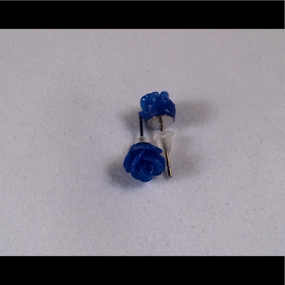 Small Dark Blue Flower Earrings