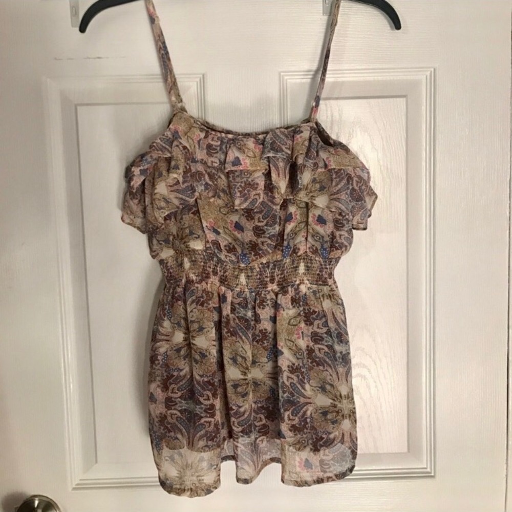 Vintage F21 Spaghetti strap paisley ruffle blouse