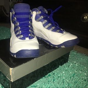 White, blue, silver Air Jordan 10 retro txt