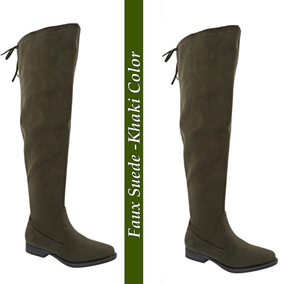 🌿FALL trend Khaki Green / olive knee high BOOTS - Picture 2 of 3