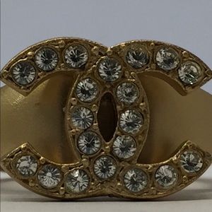 Authentic CHANEL Vintage CC Logos Rhinestone Ring