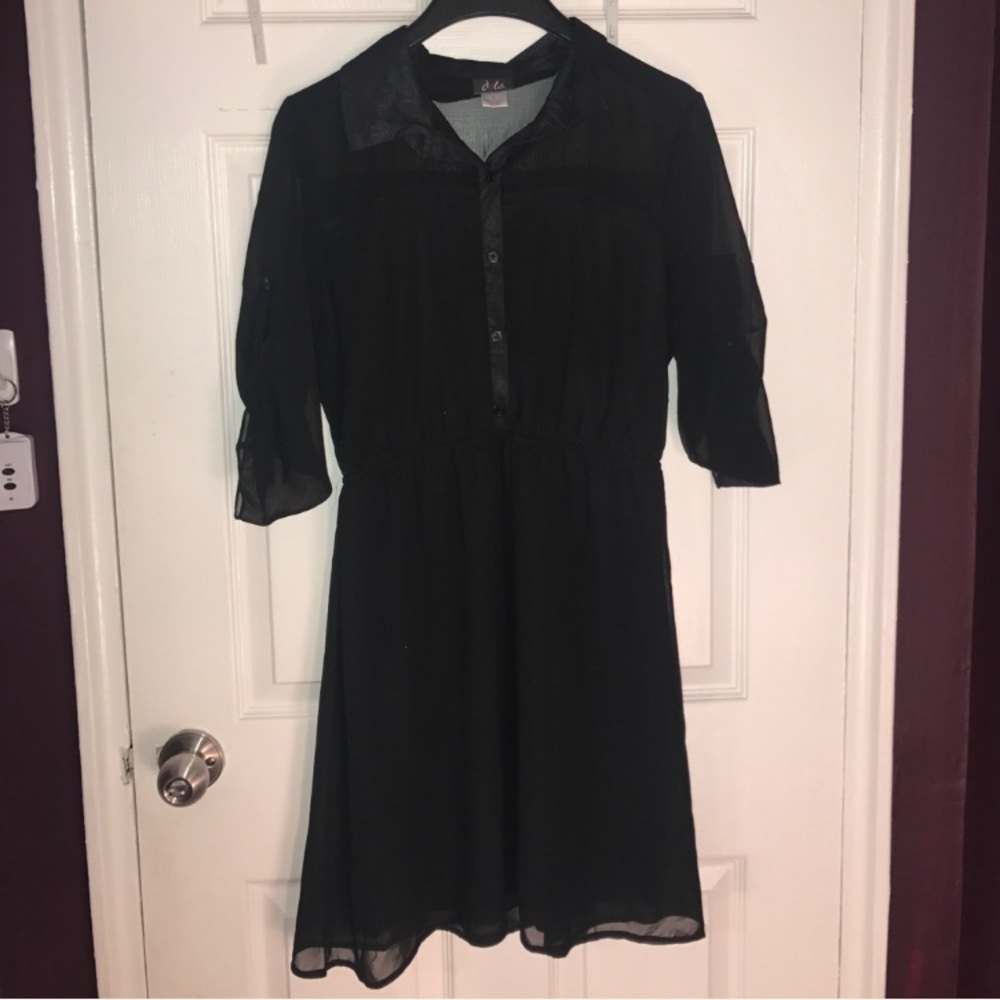Collared button down black dress with 3/4 sleeve