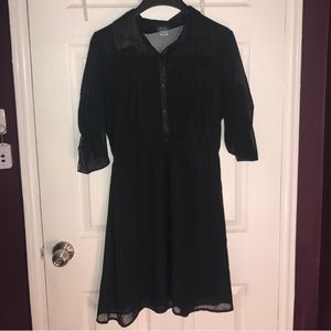 Collared button down black dress with 3/4 sleeve