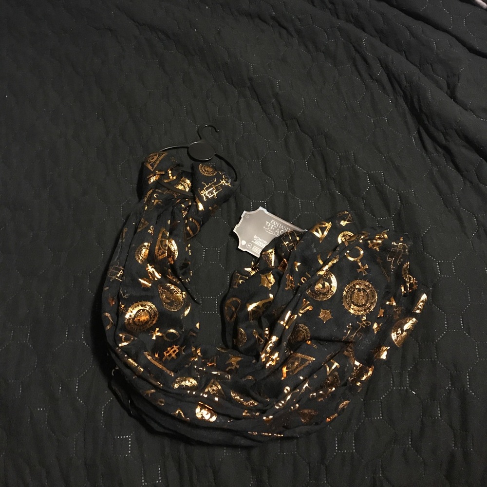 Black scarf with gold foil embellishments