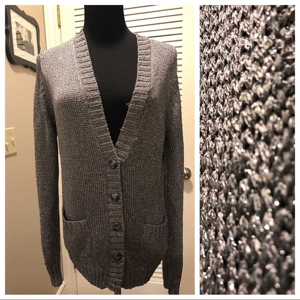 JOnes New York metallic silver cardigan L