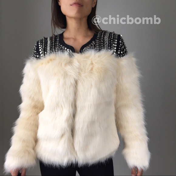 Faux fur rock studded  coat. - Picture 7 of 7