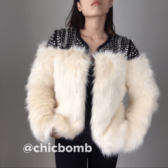 Faux fur rock studded  coat. - Picture 2 of 7