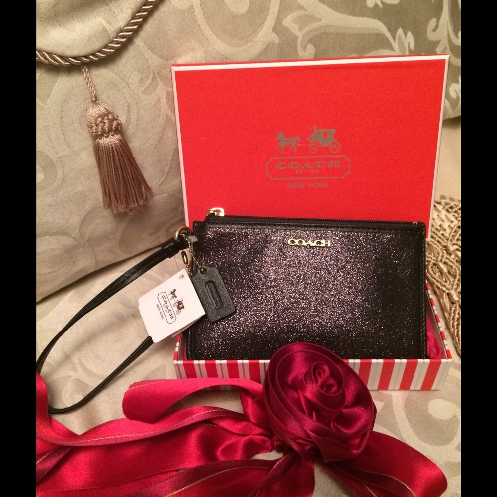 Coach Black Glitter Wristlet: NWT and original box