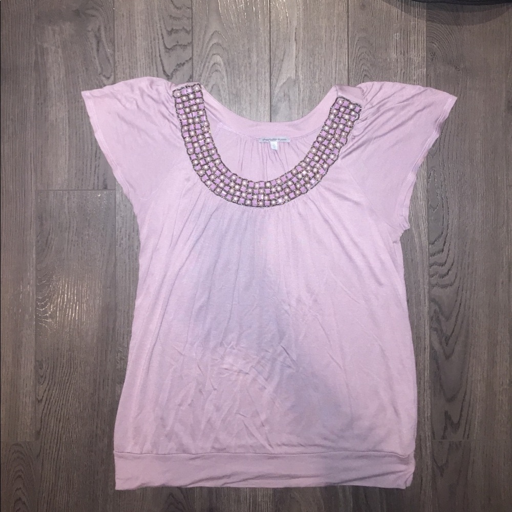 Purple Beaded Neckline Top