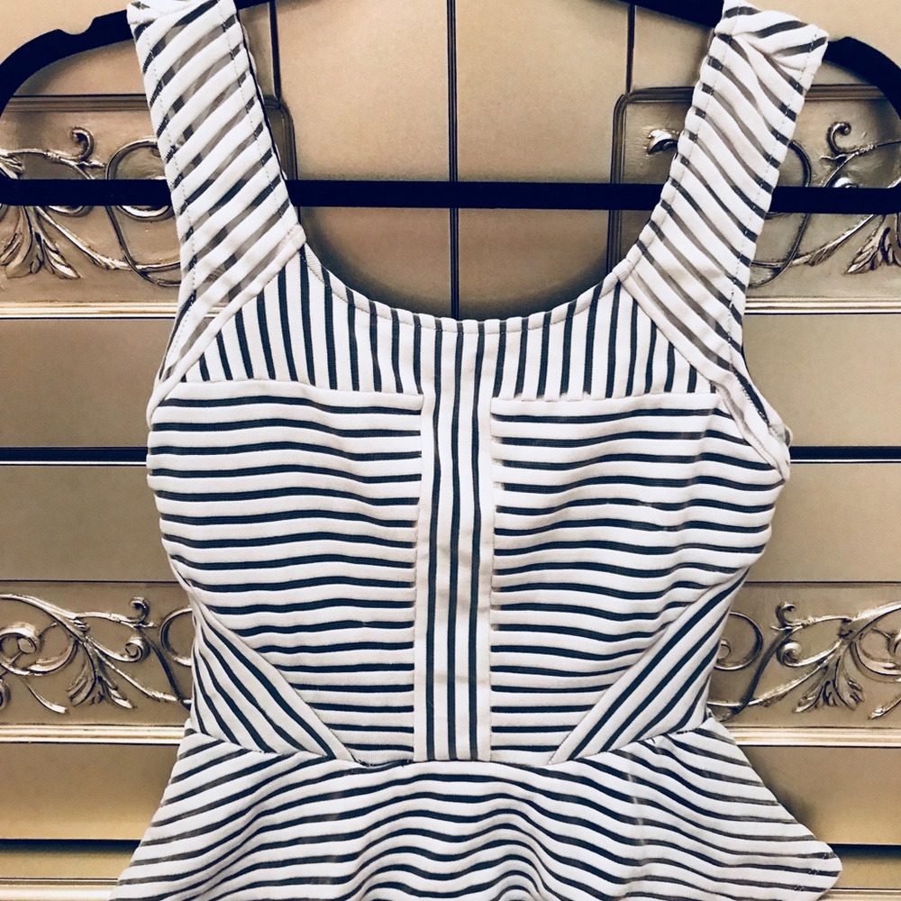 Bebe White & Black stripe peplum top