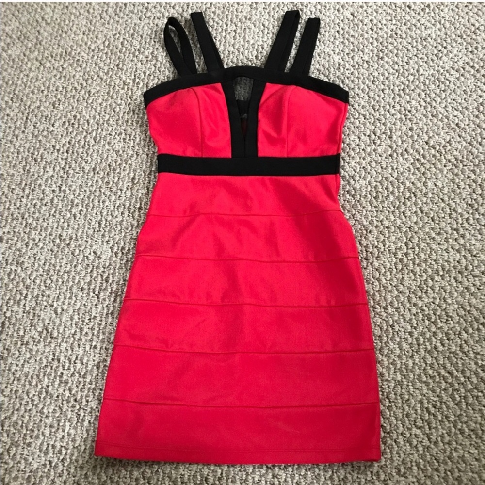 Red and Black mesh cutout dress
