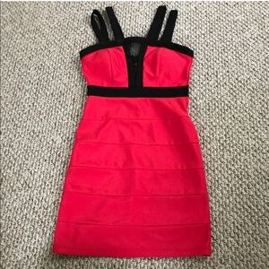 Red and Black mesh cutout dress