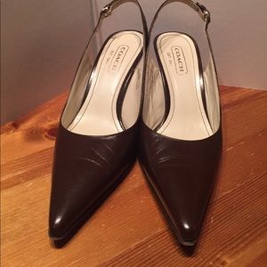 Coach brown leather kitten slingbacks