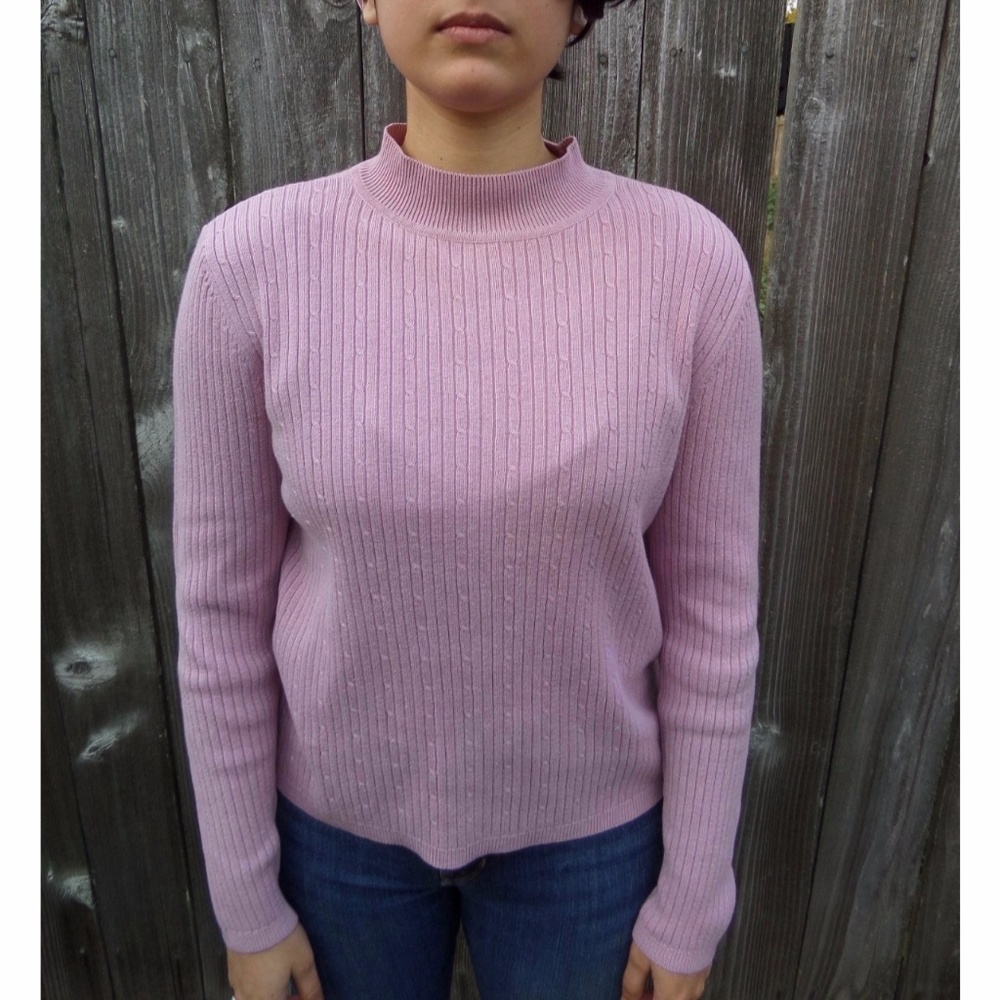 Pink Mock Neck Ribbed Sweater - Picture 2 of 3