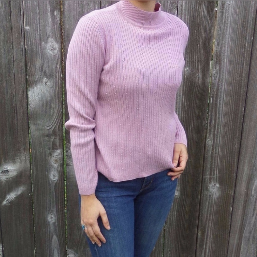 Pink Mock Neck Ribbed Sweater
