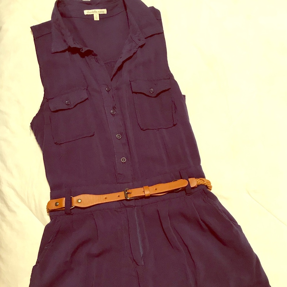 Navy blue romper with belt