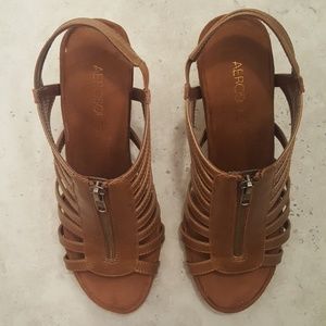 Strappy zip up wedge sandals