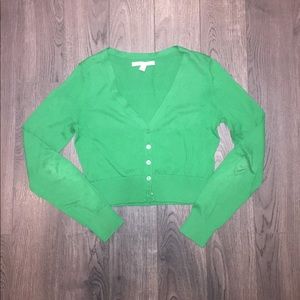 Green Cropped Long Sleeved Cardigan