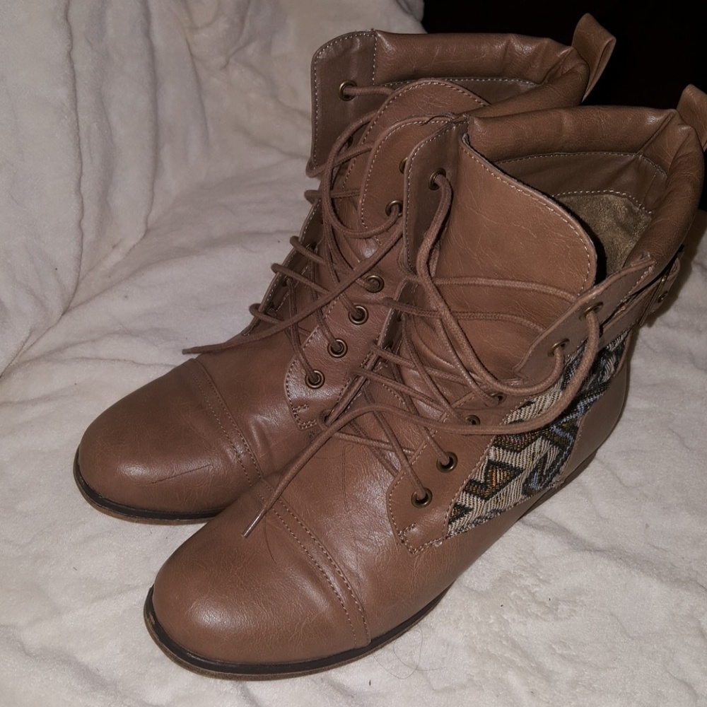 Call it Spring mid booties with tribal color print