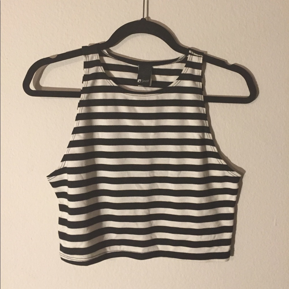 Black and White Striped Crop Tank