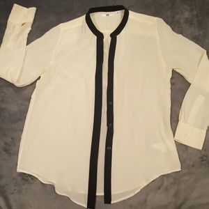 Black and white silk blouse