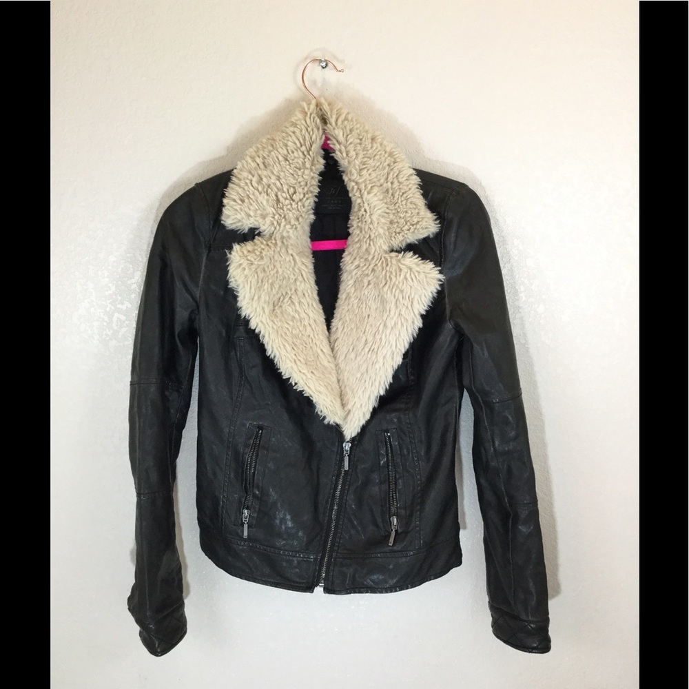 ZARA Faux Leather Jacket with Fur Collar