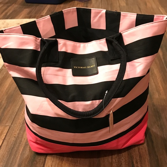 Victoria's Secret Handbags - 🆕 Victoria’s Secret brand women’s black and pink striped tote