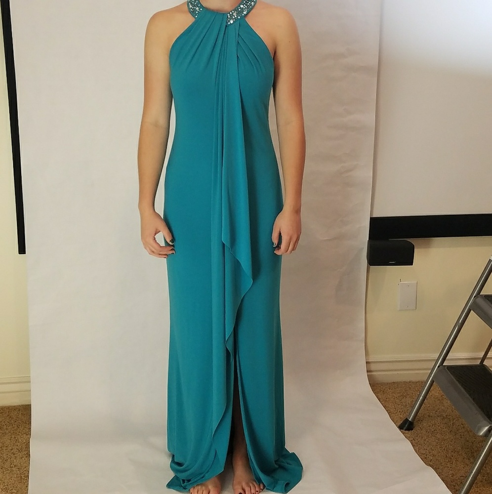 NWT Formal  Aqua Grecian Style Dress Sz 4