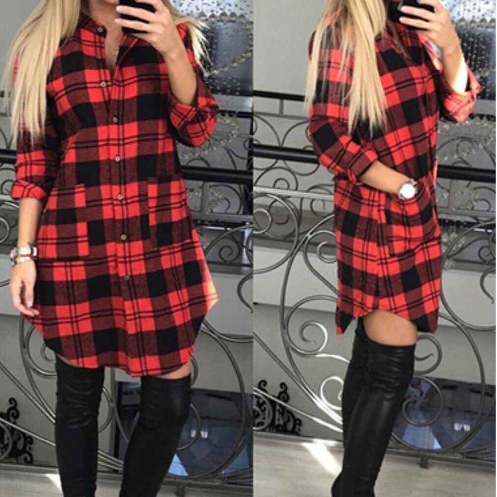 SOLD Plaid shirt dress, NEW - Picture 1 of 6