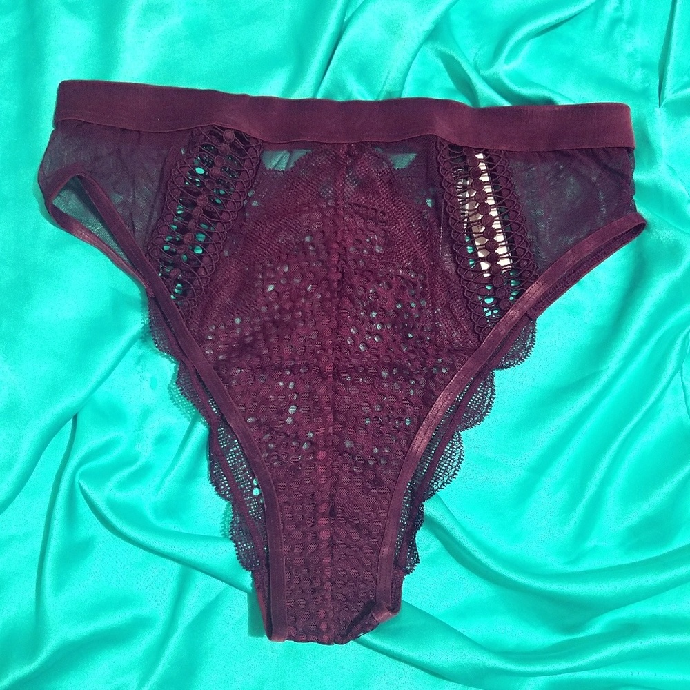 NWT VS Burgundy Lace & Mesh High-leg Cheek Panty