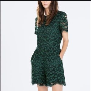 Zara Emerald Green Lace Romper