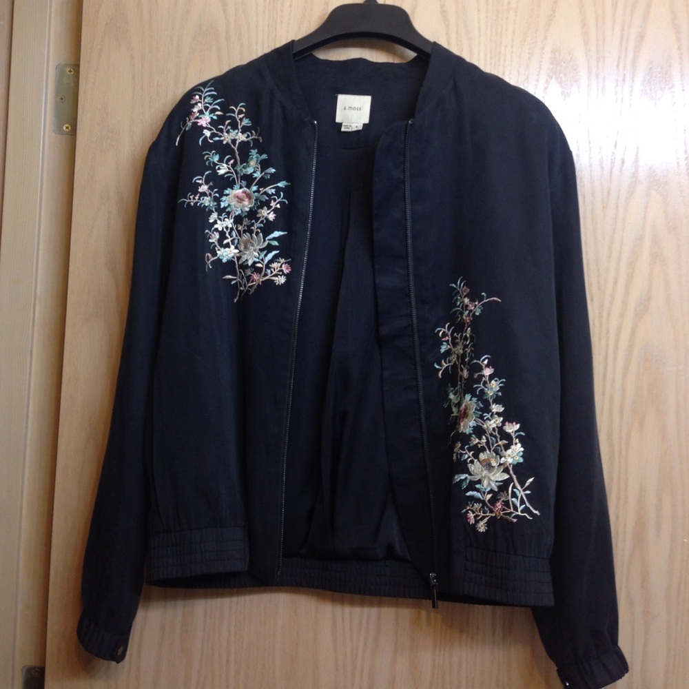 Black rose embroidered Japanese bomber jacket