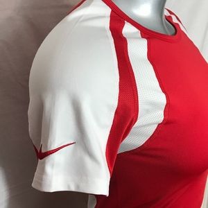 Nike Women's DRI-FIT Red & White Shirt - Small