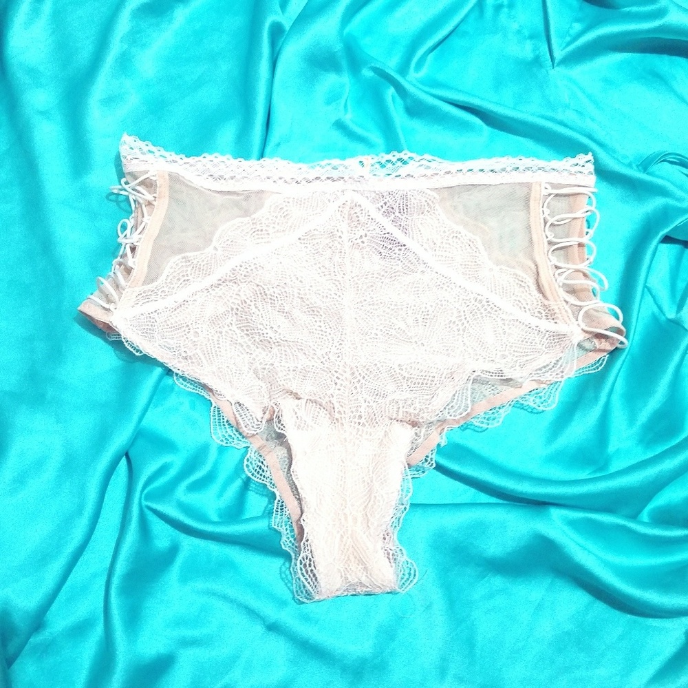 NWT VS Mesh and Lace Panty white and nude underlay