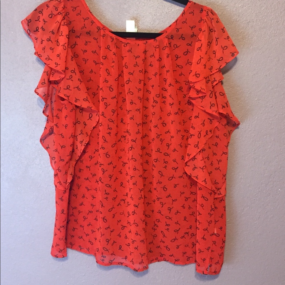 Red w/ black ribbon sheer top
