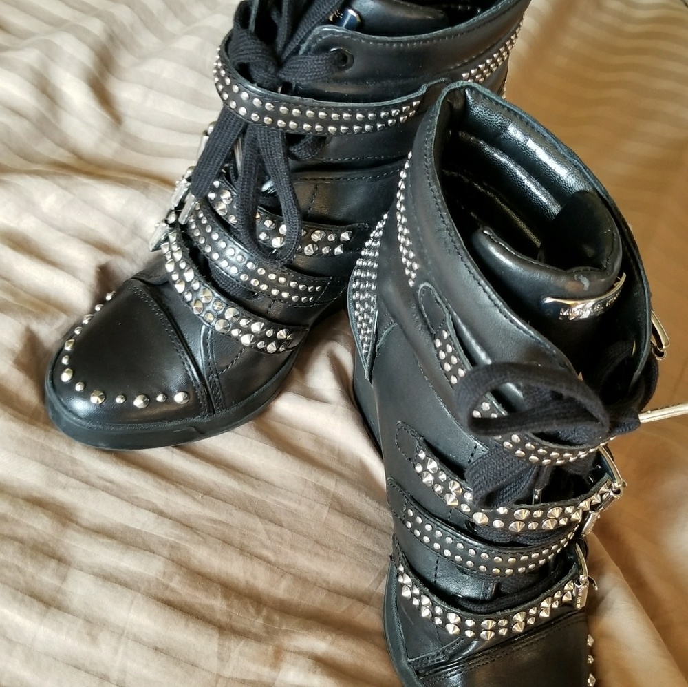 Michael Kors Black Studded Sneaker Wedge
