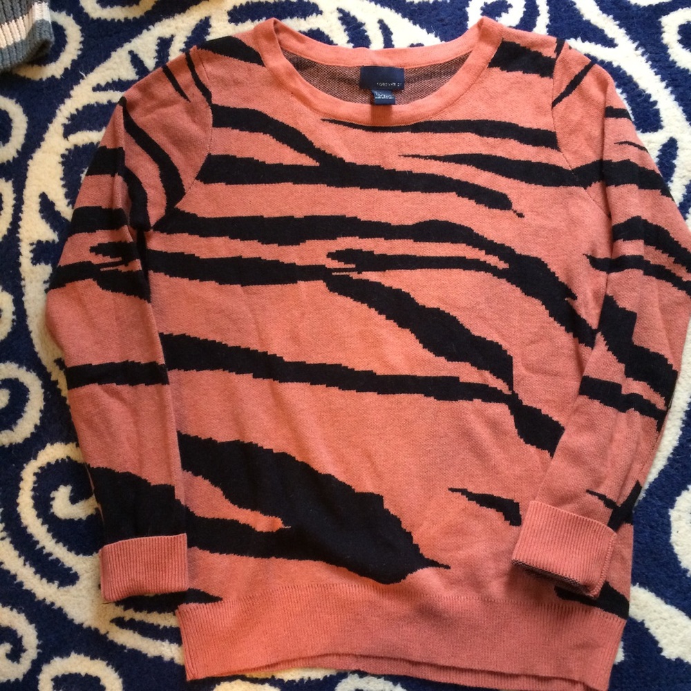 Size S Cozy Coral and black zebra sweater