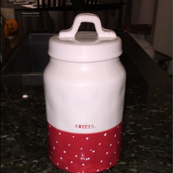 RAE DUNN RED POLKA DOT SWEETS JAR - Picture 1 of 1