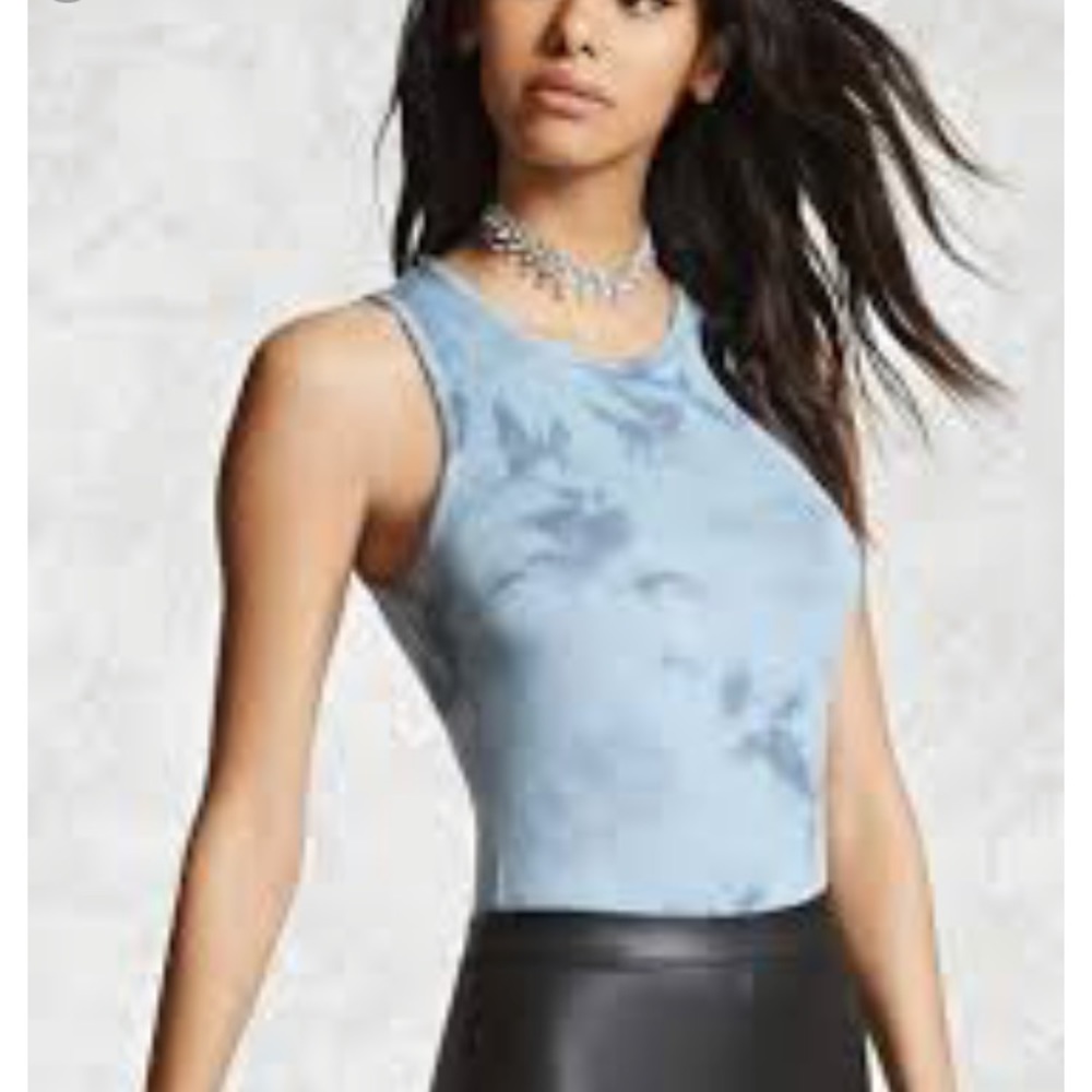 Ribbed blue tie dye halter neck body suit