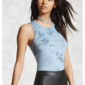 Ribbed blue tie dye halter neck body suit