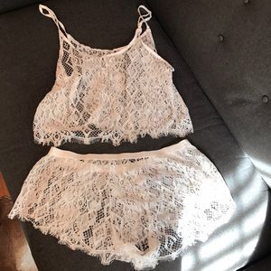 Lace pajama booty short set