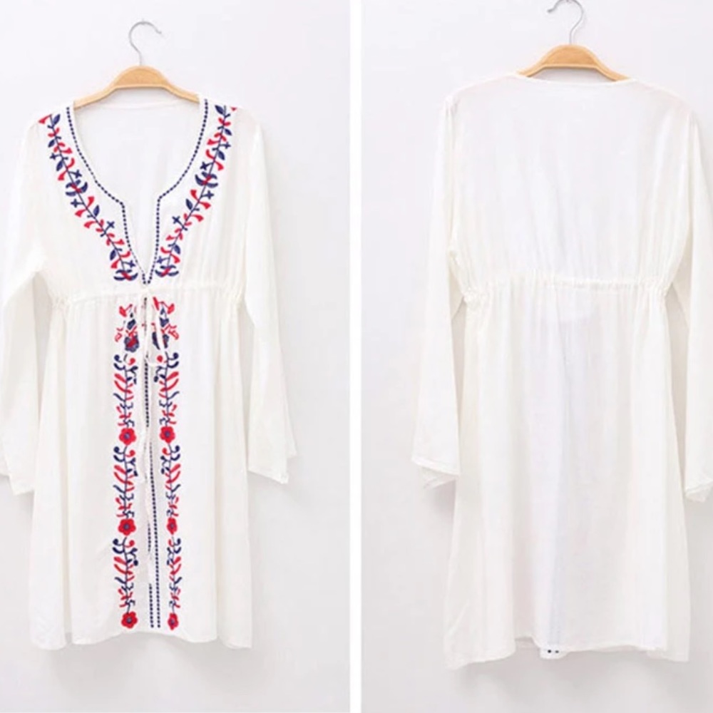 Embroidery Floral Boho Sexy Beach Coverup Dress - Picture 2 of 8