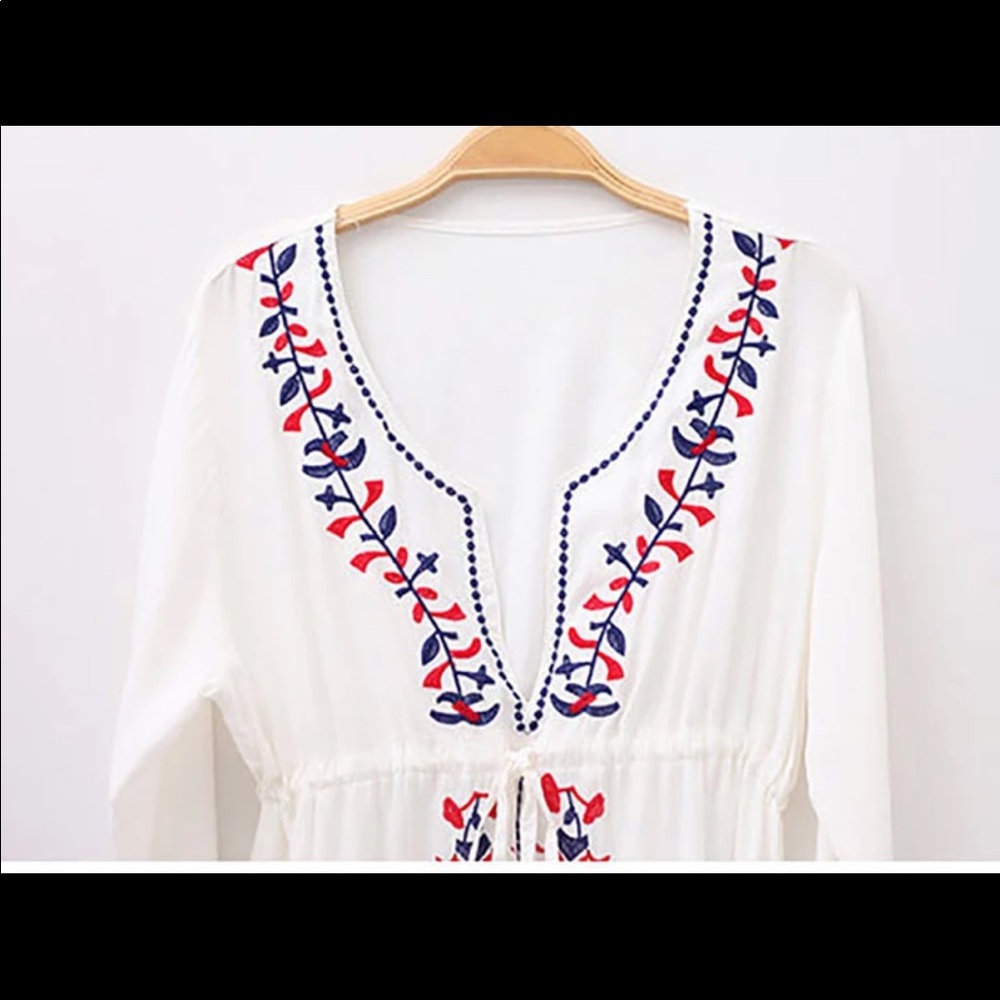 Embroidery Floral Boho Sexy Beach Coverup Dress - Picture 4 of 8