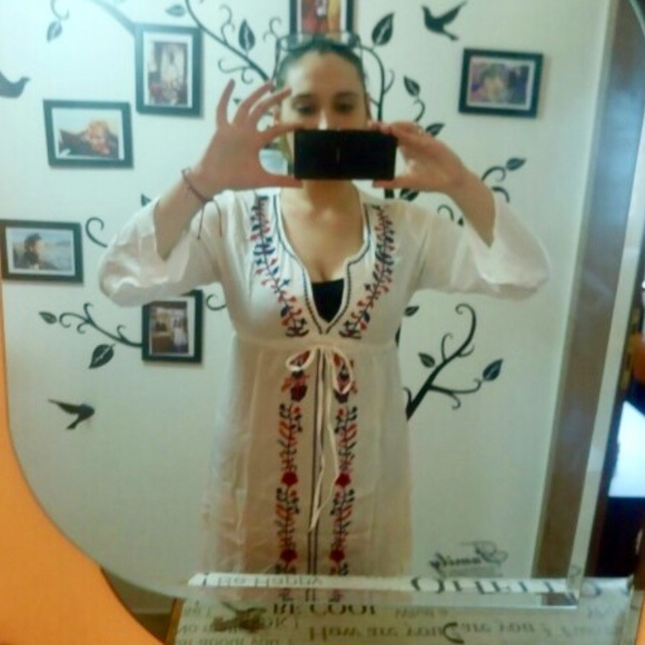 Embroidery Floral Boho Sexy Beach Coverup Dress - Picture 3 of 8