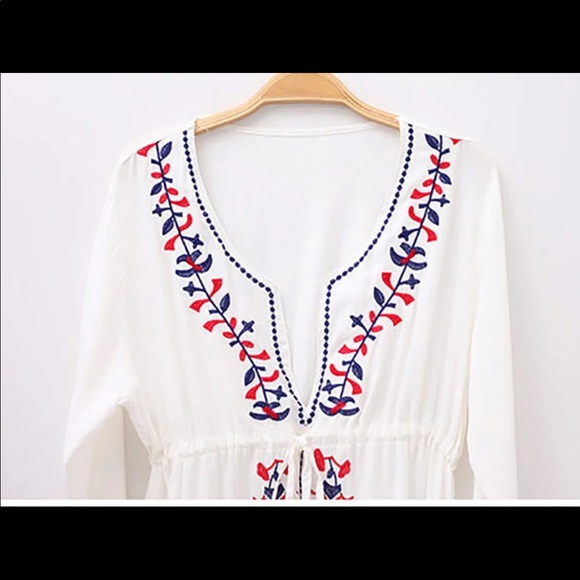 Embroidery Floral Boho Sexy Beach Coverup Dress - Picture 4 of 8