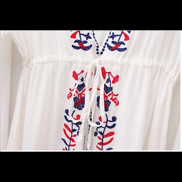 Embroidery Floral Boho Sexy Beach Coverup Dress - Picture 6 of 8