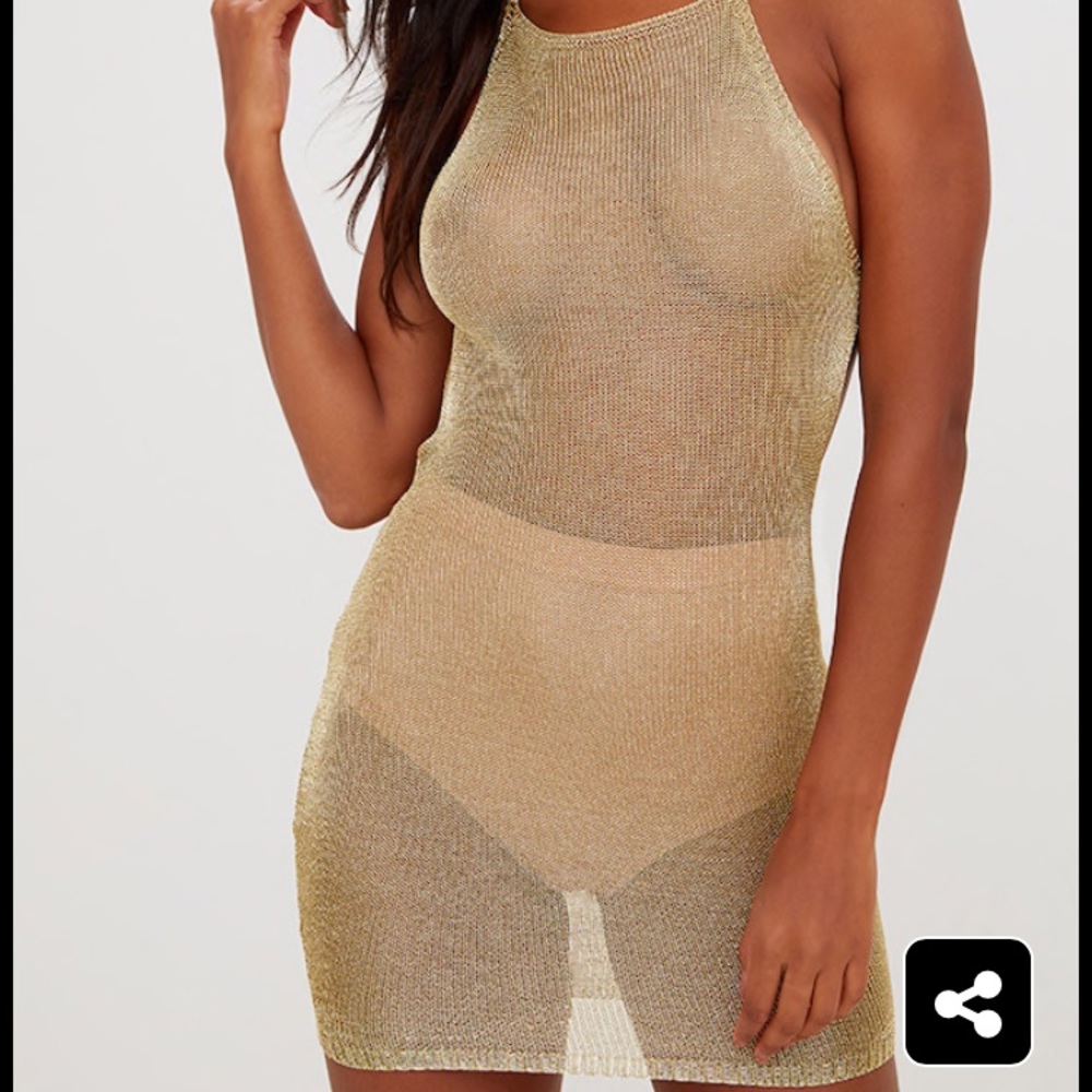 PRETTYLITTLETHING gold sheer metallic dress