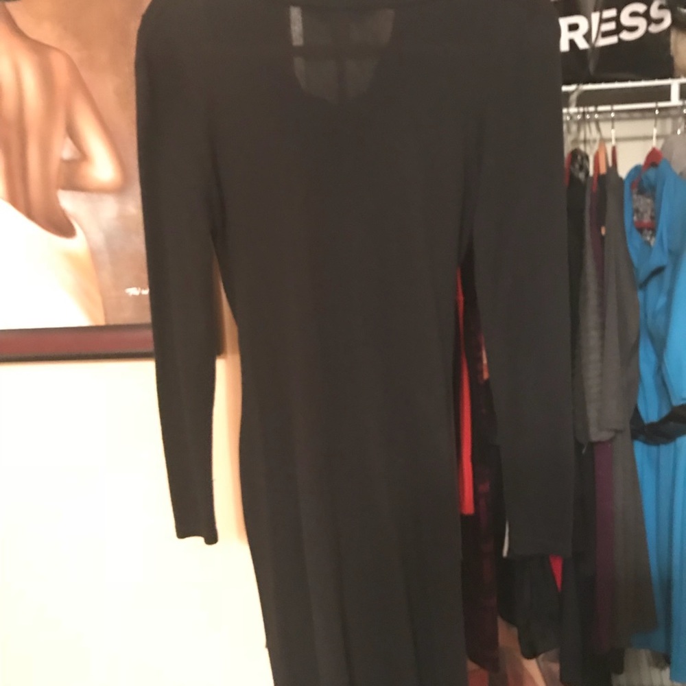 Black sweater dress with attached soft belt