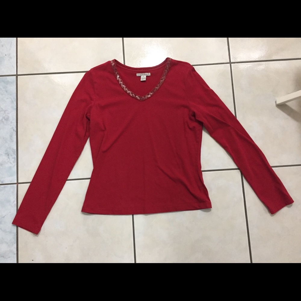 Red holiday shirt. Casual Corner. Size M